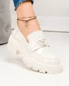 Pantofi casual piele naturala lacuita albi cu inchidere slip-on si accesoriu TN6314-1 3