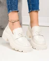 Pantofi casual piele naturala lacuita albi cu inchidere slip-on si accesoriu TN6314-1 4