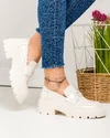 Pantofi casual piele naturala lacuita albi cu inchidere slip-on si accesoriu TN6314-1 5
