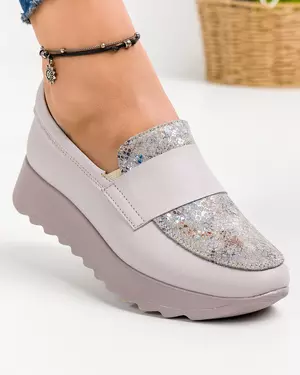 Pantofi casual piele naturala lila cu imprimeu si inchidere slip-on VILA208