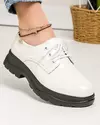 Pantofi casual piele naturala lucioasa albi cu inchidere sireturi JY2770 2