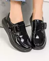 Pantofi casual piele naturala lucioasa negri cu inchidere scai si catarama decorativa T-5010 4