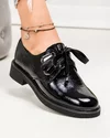 Pantofi casual piele naturala lucioasa negri cu siret tip panglica PC806 3