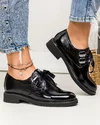 Pantofi casual piele naturala lucioasa negri cu siret tip panglica PC806 4