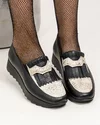 Pantofi casual piele naturala negri cu imprimeu tip sarpe si inchidere slip-on VILA115 1
