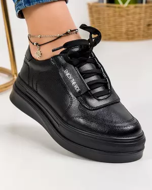Pantofi casual piele naturala negri cu inchidere siret si cusaturi decorative AW2023-29