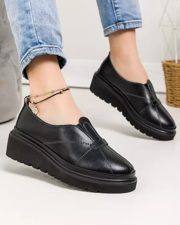 Pantofi casual piele naturala negri cu inchidere slip-on JY3371