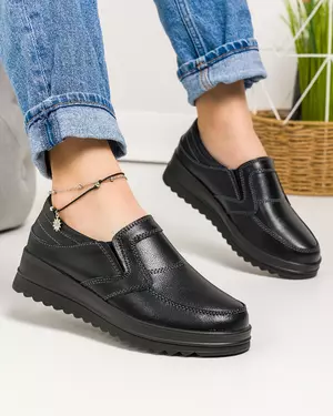 Pantofi casual piele naturala negri cu inchidere slip-on si insertie elastica JY725