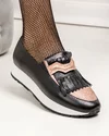 Pantofi casual piele naturala negri cu rose si insertie elastica LIUBA115 3