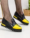 Pantofi casual piele naturala negru cu galben cu siret decorativ POL178 2