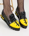 Pantofi casual piele naturala negru cu galben cu siret decorativ POL178 3