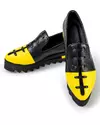 Pantofi casual piele naturala negru cu galben cu siret decorativ POL178 5