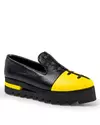 Pantofi casual piele naturala negru cu galben cu siret decorativ POL178 8