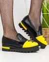 Pantofi casual piele naturala negru cu galben cu siret decorativ POL178 4