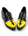 Pantofi casual piele naturala negru cu galben cu siret decorativ POL178 7