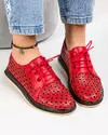 Pantofi casual piele naturala rosii cu inchidere sireturi si perforatii AK990 4