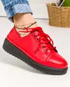 Pantofi casual piele naturala rosii cu talpa neagra si inchidere siret JY2780 3