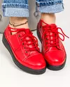 Pantofi casual piele naturala rosii cu talpa neagra si inchidere siret JY2780 4