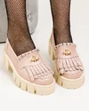 Pantofi casual piele naturala roz cu accesoriu metalic bondar auriu si franjuri BA028 3