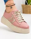Pantofi casual piele naturala roz cu detaliu auriu ASTI207 3
