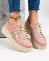 Pantofi casual piele naturala roz cu detaliu auriu ASTI207 4