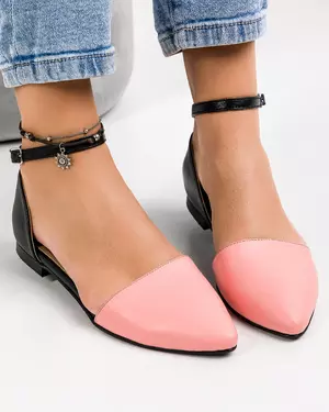 Pantofi casual piele naturala roz cu negru WIZ29