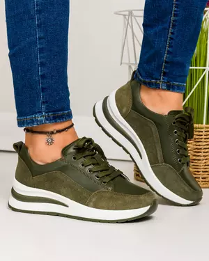 Pantofi casual piele naturala verde inchis cu captuseala naturala T-5100
