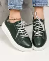 Pantofi casual piele naturala verde inchis cu talpa alba JY3550 3