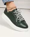 Pantofi casual piele naturala verde inchis cu talpa alba JY3550 1