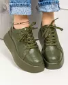 Pantofi casual piele naturala verde inchis cu talpa groasa T-5025 4