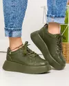 Pantofi casual piele naturala verde inchis cu talpa groasa T-5025 2