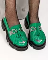 Pantofi casual piele naturala verzi cu franjuri si inchidere slip-on POL215 4