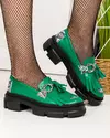 Pantofi casual piele naturala verzi cu franjuri si inchidere slip-on POL215 1