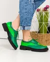 Pantofi casual piele naturala verzi cu inchidere siret si cusaturi multicolore POL209 2