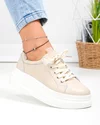 Pantofi casual sama piele naturala bej cu talpa alba si inchidere sireturi AW468 2