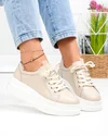 Pantofi casual sama piele naturala bej cu talpa alba si inchidere sireturi AW468 3