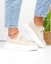 Pantofi casual sama piele naturala bej cu talpa alba si inchidere sireturi AW468 4