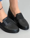 Pantofi Cu Elastic Perforatii Si Motive Florale Casual Dama Din Piele Naturala Negri AKA02
