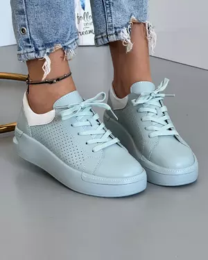 Pantofi Dama Albastru Cu Alb Din Piele Naturala AW363