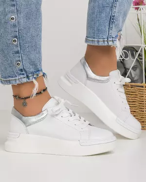 Pantofi Casual - Pantofi Casual Piele Naturala Albi AW363