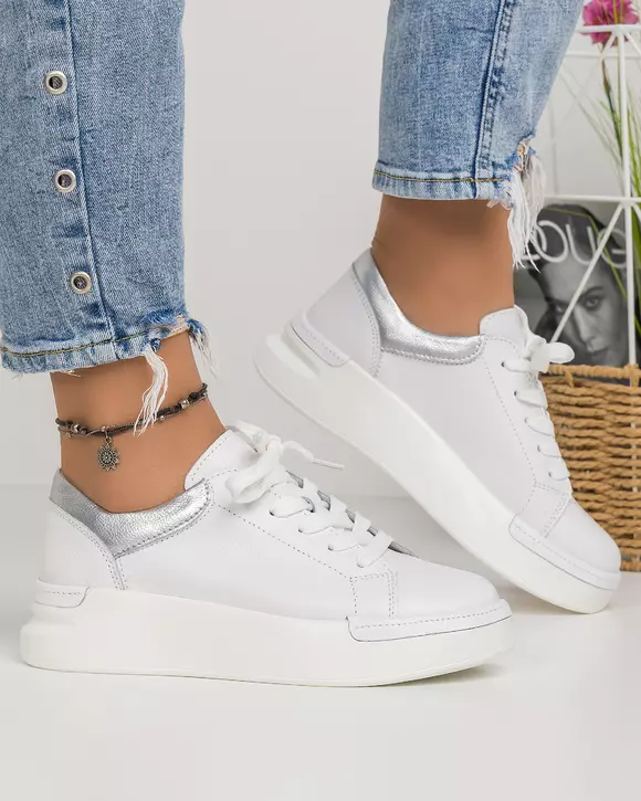 Pantofi Casual Piele Naturala Albi AW363