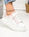 Pantofi dama piele naturala alb cu roz si inchidere sireturi ST-05 2