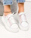 Pantofi dama piele naturala alb cu roz si inchidere sireturi ST-05 4