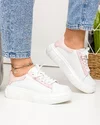 Pantofi dama piele naturala alb cu roz si inchidere sireturi ST-05 1