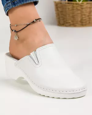 Papuci dama piele naturala albi cu insertie elastica RS23