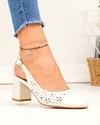 Pantofi dama piele naturala albi cu toc gros si inchidere catarama SN4001 2
