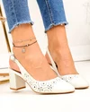 Pantofi dama piele naturala albi cu toc gros si inchidere catarama SN4001 5