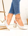 Pantofi dama piele naturala albi cu toc gros si inchidere catarama SN4001 3
