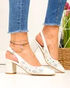 Pantofi dama piele naturala albi cu toc gros si inchidere catarama SN4001 4