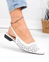 Pantofi dama piele naturala albi cu toc gros si model perforat SN4010 4